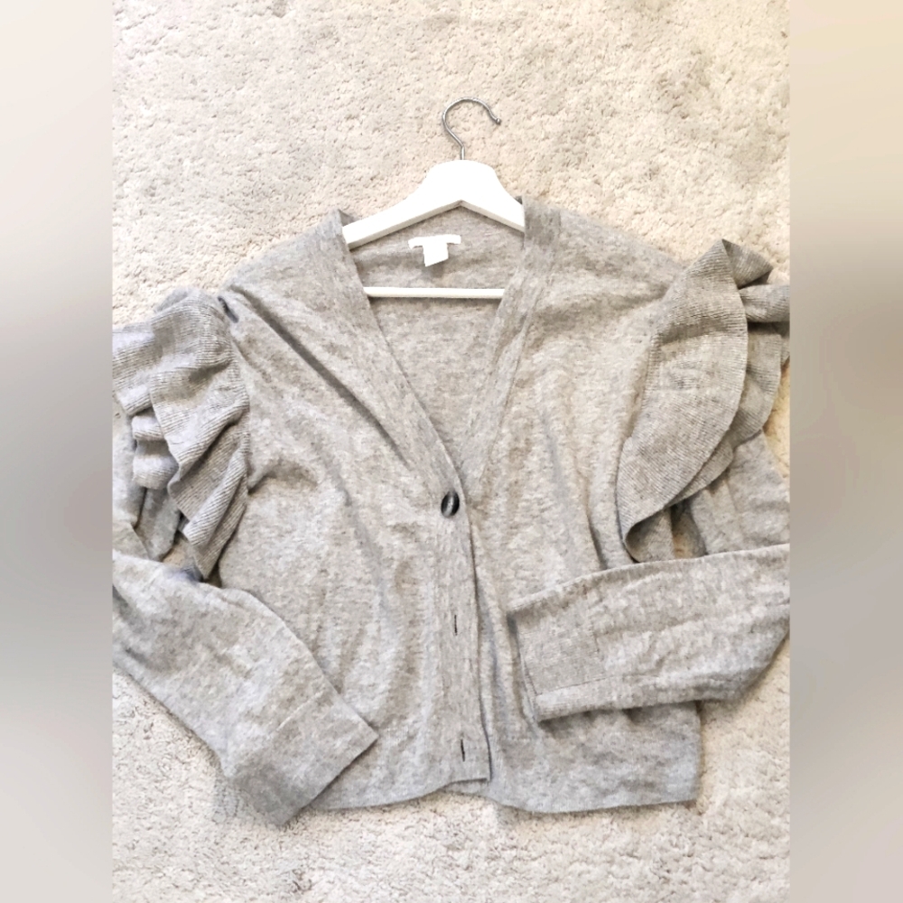 Gray Ruffled Women's Sweater